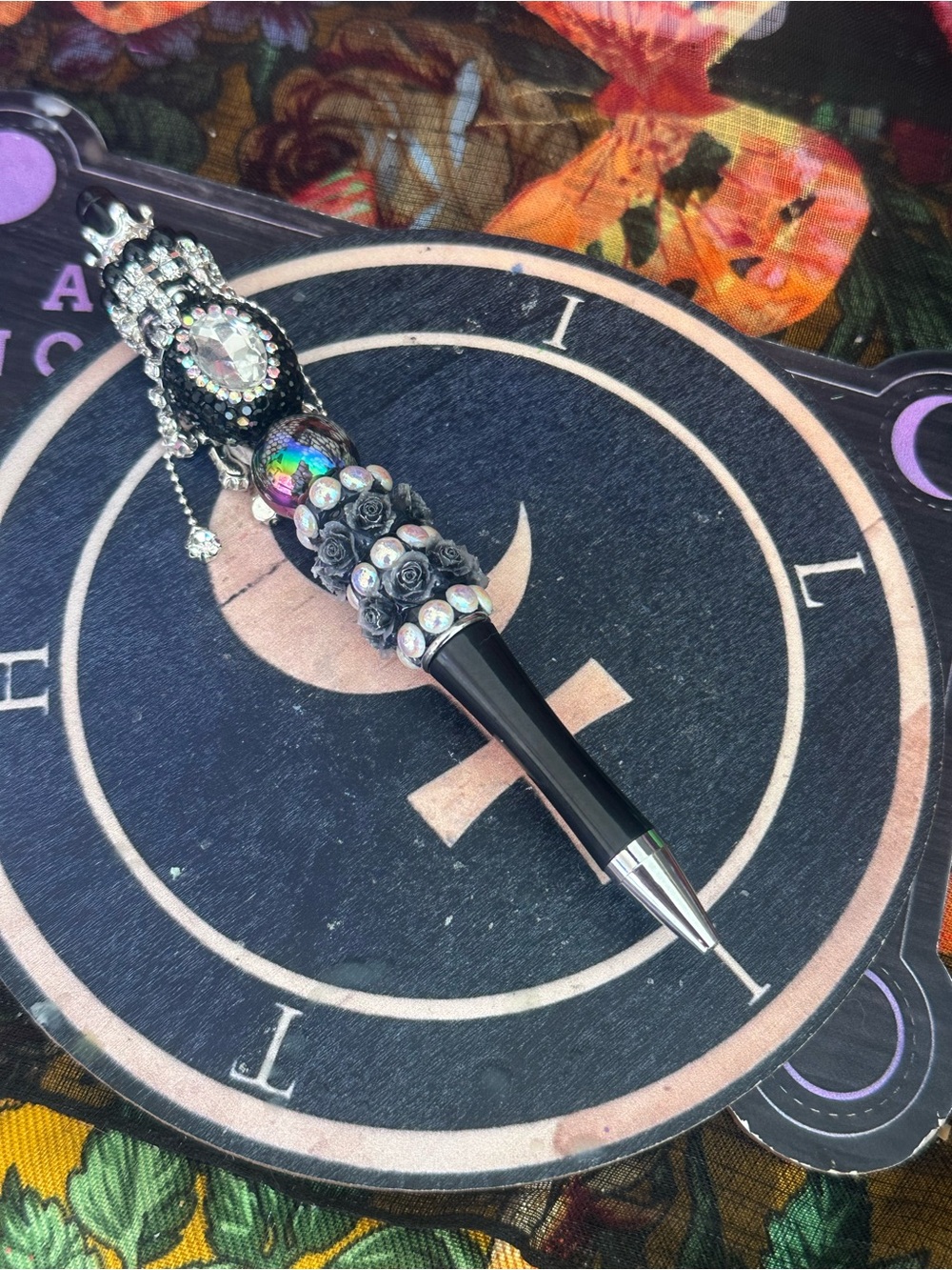 Handmade Gothic Black Rose Rhinestone Pen – Beaded Statement Pen